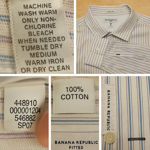 Banana Republic Dress Shirt Classic Fit XL 17 -17 1/2 Blue Stripe No Iron MS83 - Picture 5 of 5